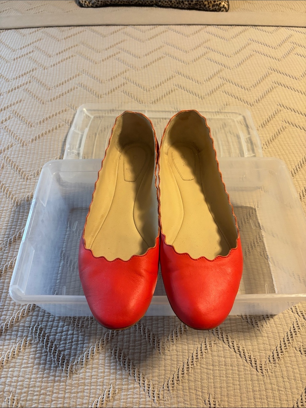 Chloe Red Scalloped-Edge Ballet Flats